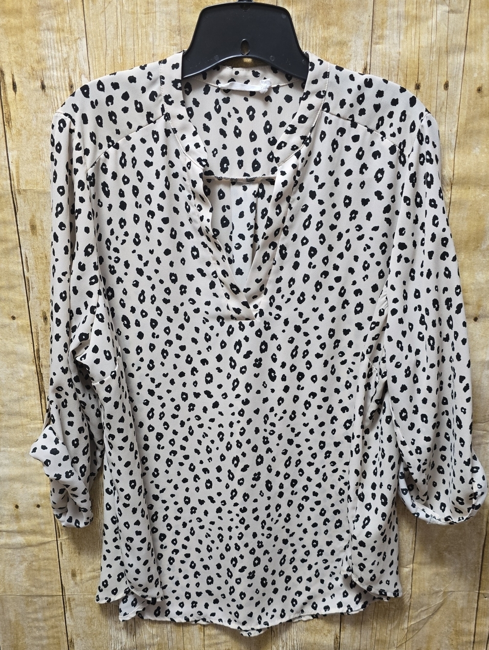Lush | Women's | Blouse | Printed V-Neck | Blush & Black | Size 1X